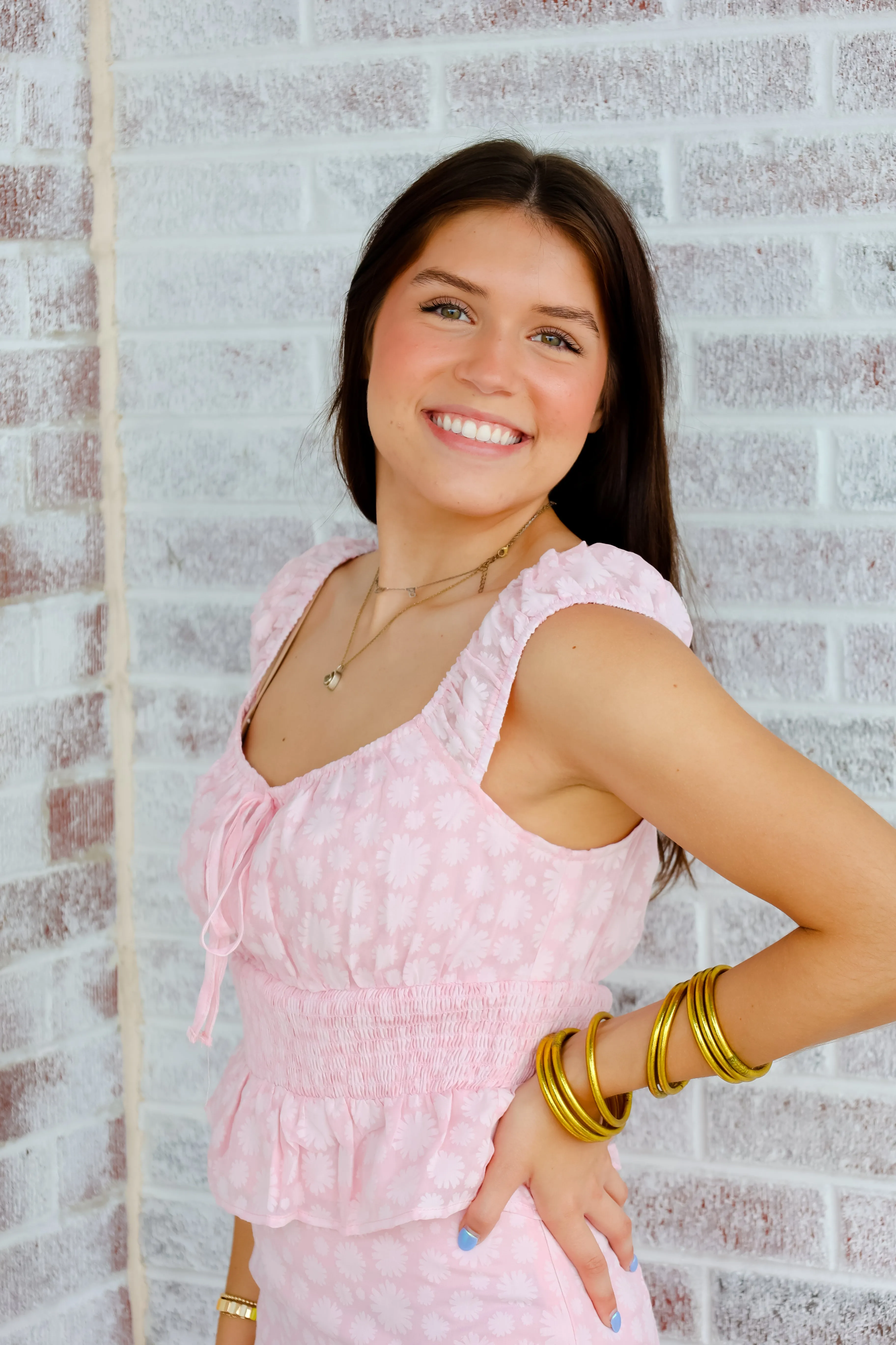 A Perfect Time Cap Shoulder Smocked Top