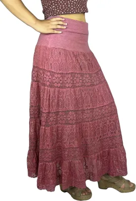 Agan Traders Women's 2025 Summer Boho Peasant Tiered Long Lace Skirt Maxi - Net Flared Long Maxi Skirts for Women