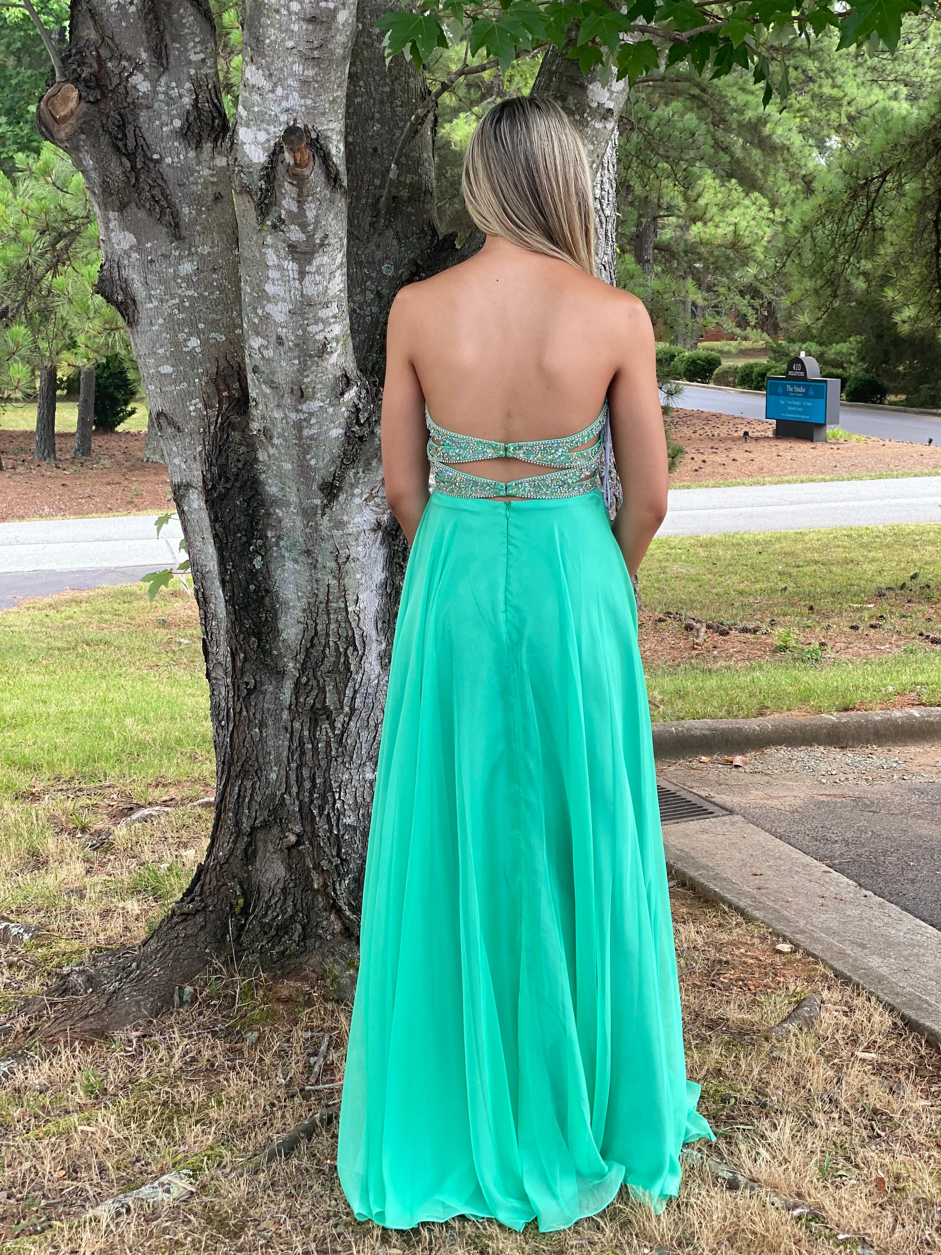 Alyce Paris 35696 Mint Leaf Sweetheart Chiffon Dress