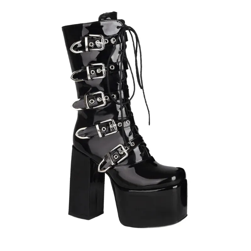 Amozae-2024  new spring antumn women mid-calf boots plus size 22.5-29cm microfiber women modern Boots Buckle side zip Motorcycle boots