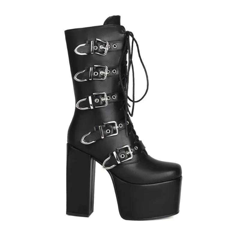 Amozae-2024  new spring antumn women mid-calf boots plus size 22.5-29cm microfiber women modern Boots Buckle side zip Motorcycle boots
