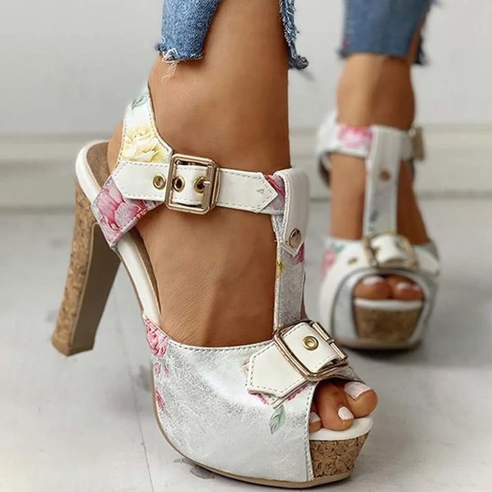 Amozae-Brand Design Ladies Classic Summer Sandals Platform Thick High Heels Sandals Women   Fashion Print Party   Shoes Woman