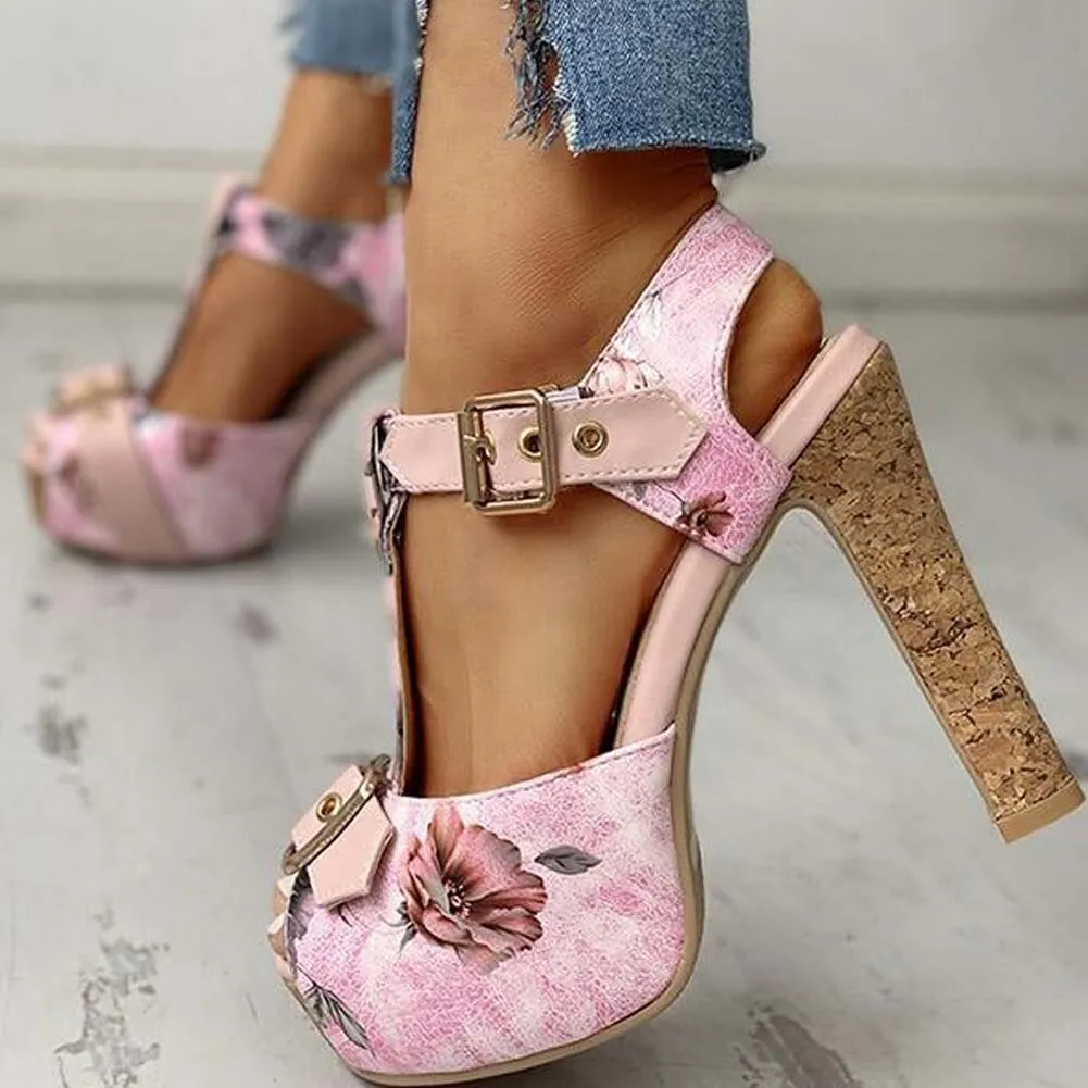Amozae-Brand Design Ladies Classic Summer Sandals Platform Thick High Heels Sandals Women   Fashion Print Party   Shoes Woman