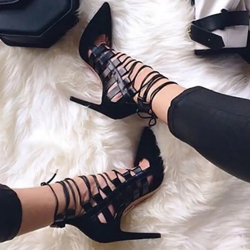 Amozae Fashion High Heels Hollow Out Pumps Women Luxury Design Pumps Pointed Toe Heels Sandals