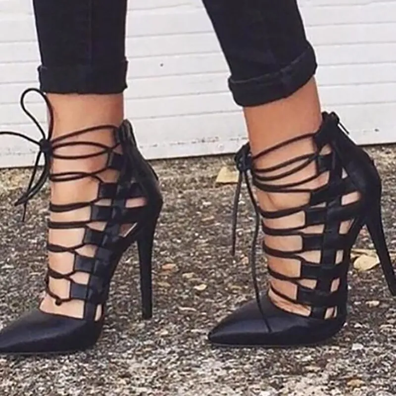 Amozae Fashion High Heels Hollow Out Pumps Women Luxury Design Pumps Pointed Toe Heels Sandals