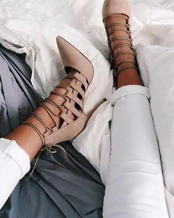 Amozae Fashion High Heels Hollow Out Pumps Women Luxury Design Pumps Pointed Toe Heels Sandals