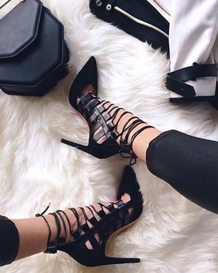 Amozae Fashion High Heels Hollow Out Pumps Women Luxury Design Pumps Pointed Toe Heels Sandals