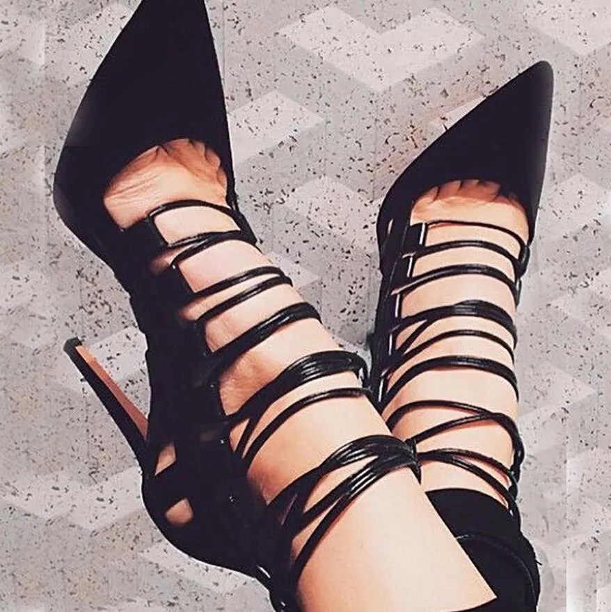Amozae Fashion High Heels Hollow Out Pumps Women Luxury Design Pumps Pointed Toe Heels Sandals
