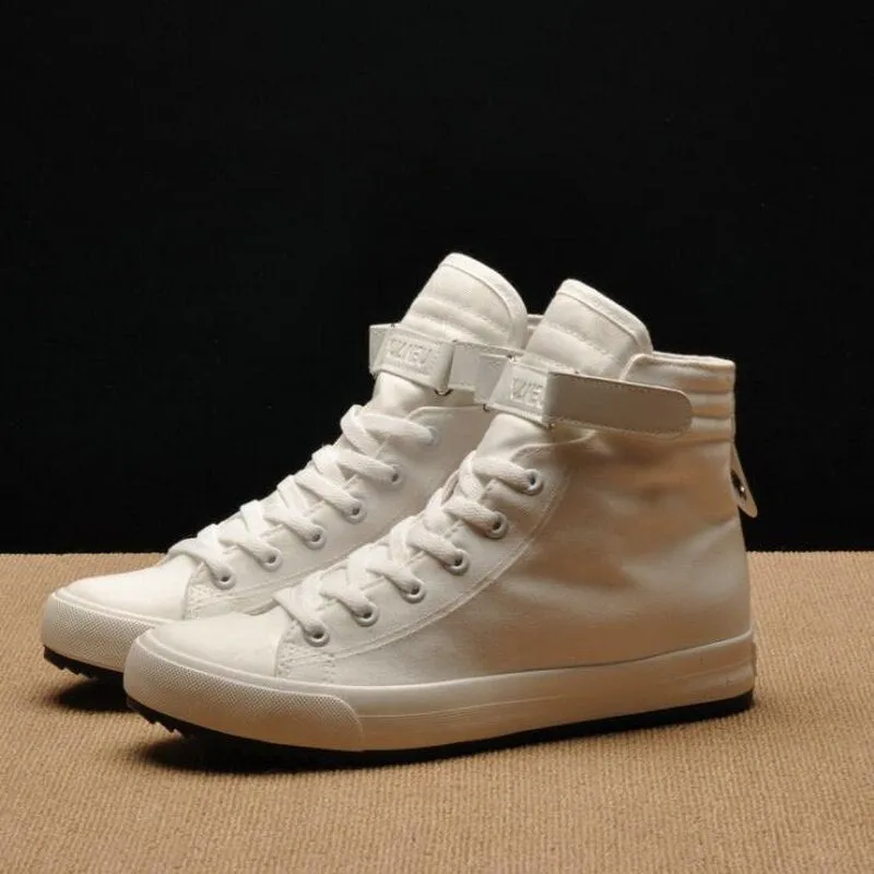 Amozae- Fashion New Men Light Breathable Canvas Casual All Black white  Red High top Solid Color Sneakers Shoes flats HH-90