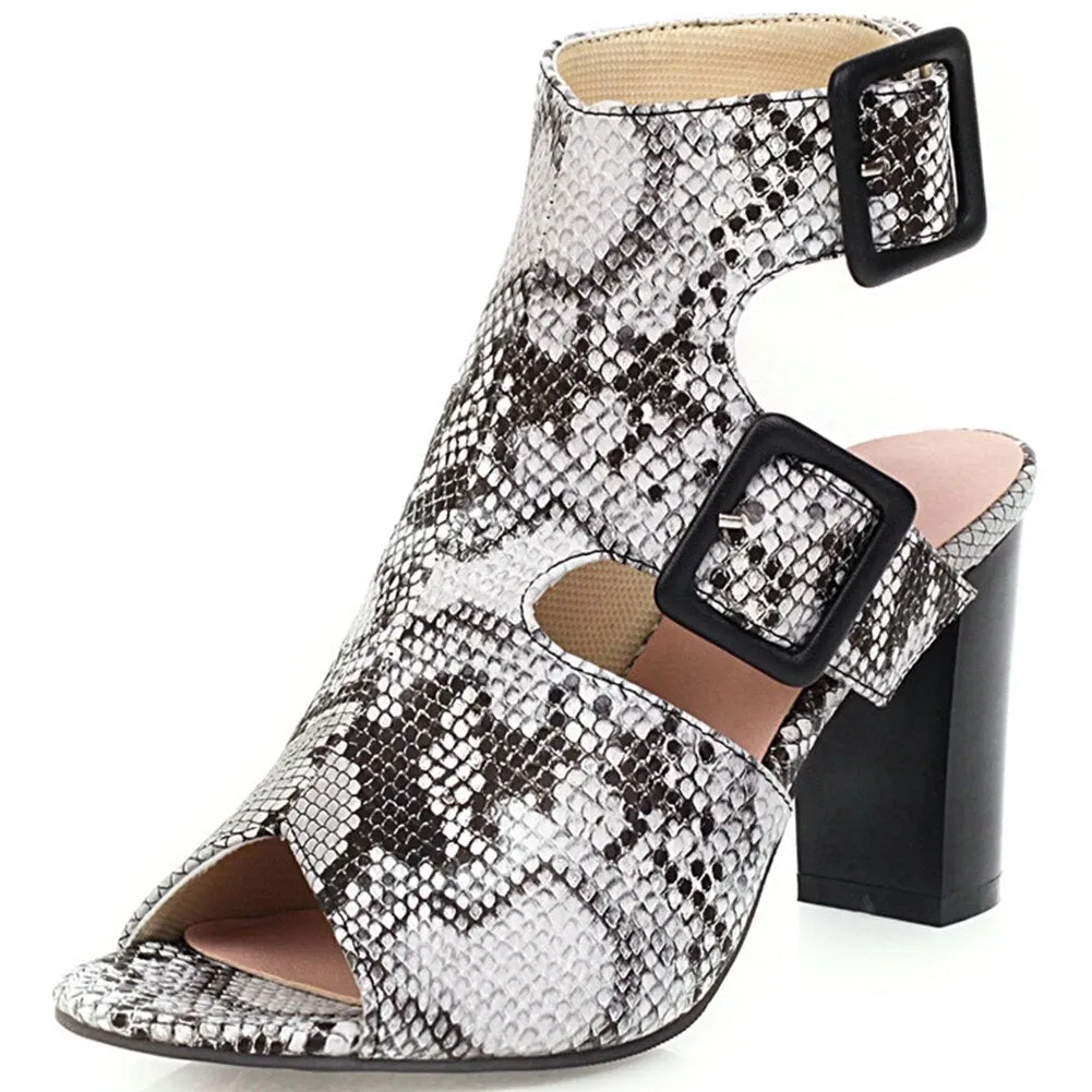 Amozae-High Heels   Party Wedding Woman Sandals Fashion Snake Printed Women's Summer Shoes Square Heels 8 Cm Buckle Strap Pumps