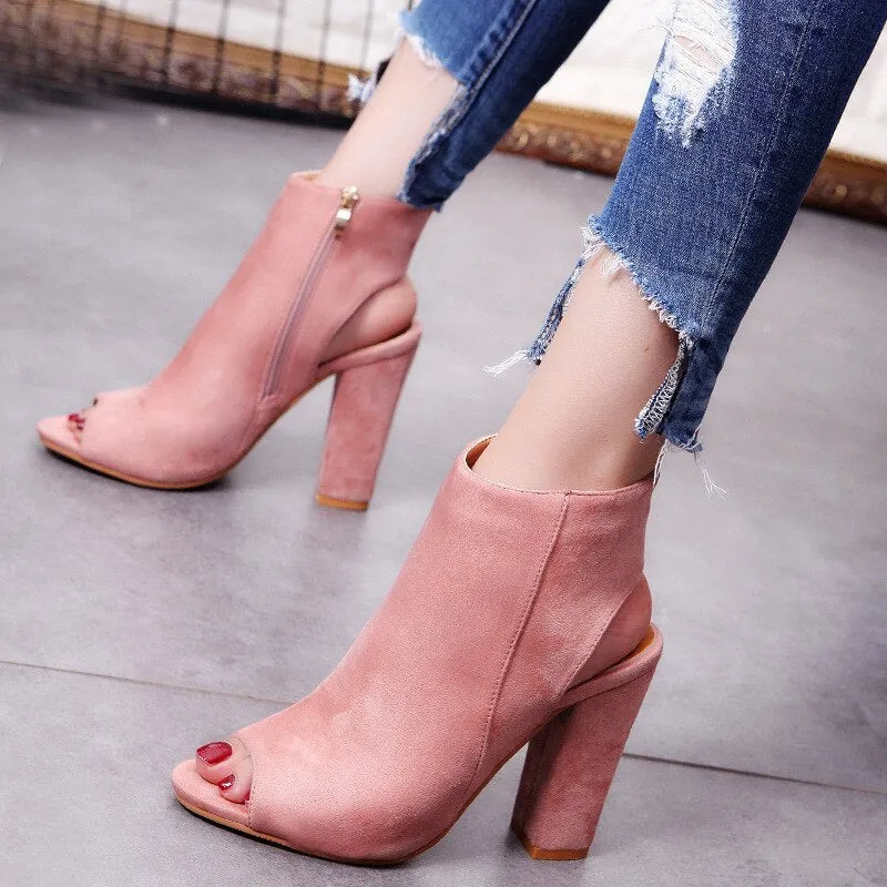 Amozae- High Heels Sandals Women Fashion Open Toe Block Heels Shoes Woman Sandals Black Wine Red White Pink