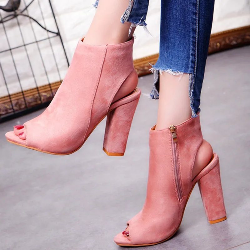 Amozae- High Heels Sandals Women Fashion Open Toe Block Heels Shoes Woman Sandals Black Wine Red White Pink