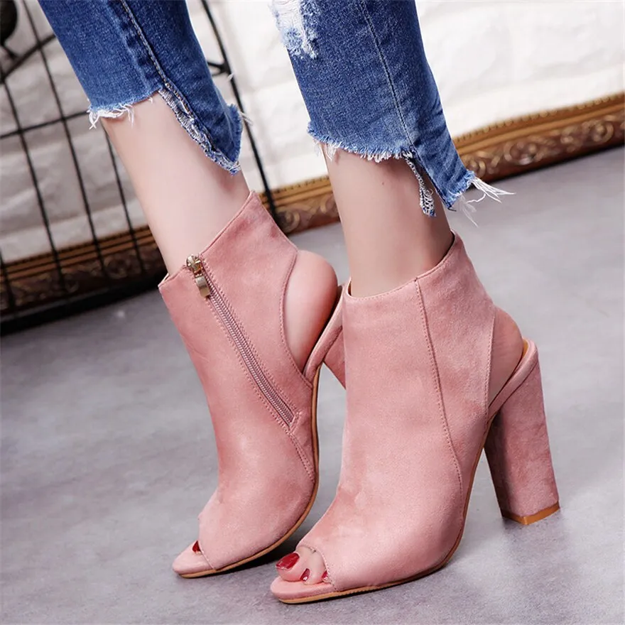 Amozae- High Heels Sandals Women Fashion Open Toe Block Heels Shoes Woman Sandals Black Wine Red White Pink
