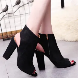 Amozae- High Heels Sandals Women Fashion Open Toe Block Heels Shoes Woman Sandals Black Wine Red White Pink