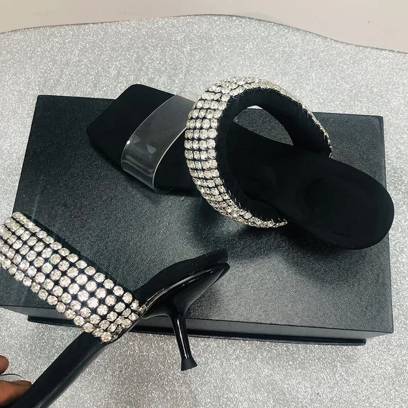 Amozae- Summer 2024 European And American New Women's High-Heeled Sandals, Diamond-Decorated Low-Heeled Sandals