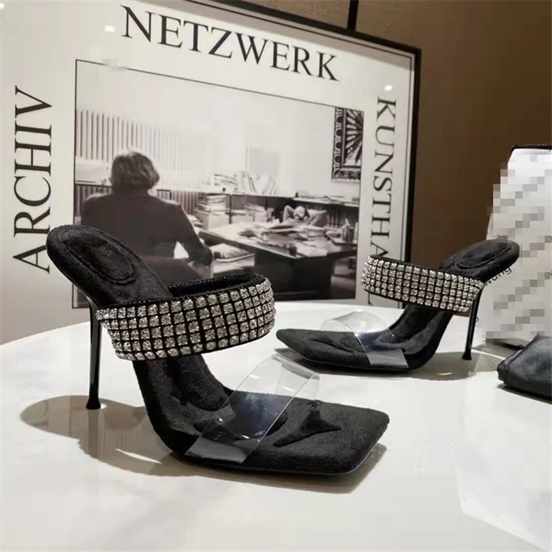 Amozae- Summer 2024 European And American New Women's High-Heeled Sandals, Diamond-Decorated Low-Heeled Sandals