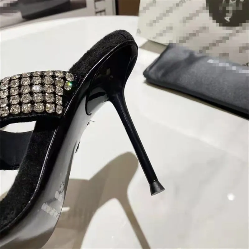 Amozae- Summer 2024 European And American New Women's High-Heeled Sandals, Diamond-Decorated Low-Heeled Sandals