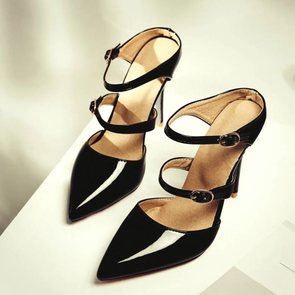 Amozae   Summer Brand pointed toe Sandals   thin high heels Shoes Woman Party big size 30-47 women shoes Mules heeled