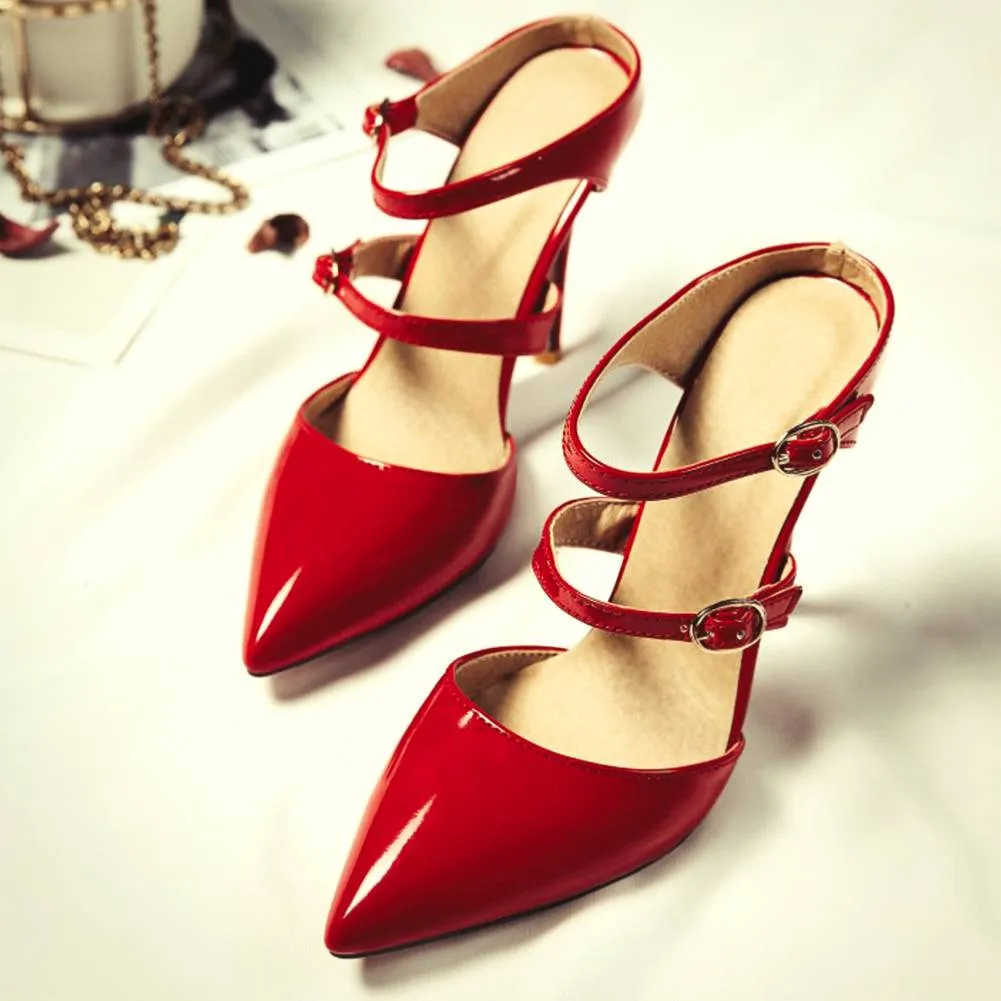 Amozae   Summer Brand pointed toe Sandals   thin high heels Shoes Woman Party big size 30-47 women shoes Mules heeled