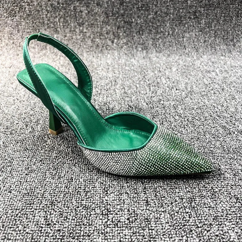 AMOZAE-- Super High Heeled Slingbacks with Glitter Rhinestones