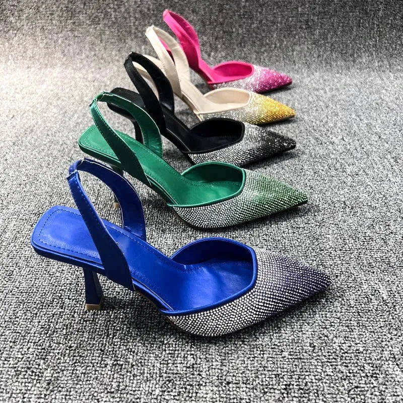 AMOZAE-- Super High Heeled Slingbacks with Glitter Rhinestones
