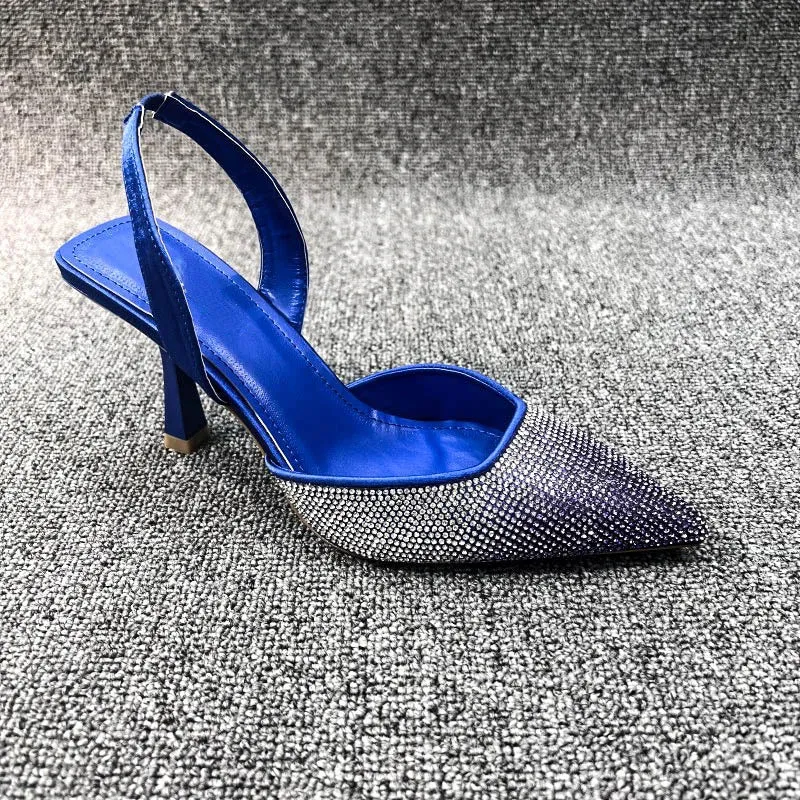 AMOZAE-- Super High Heeled Slingbacks with Glitter Rhinestones