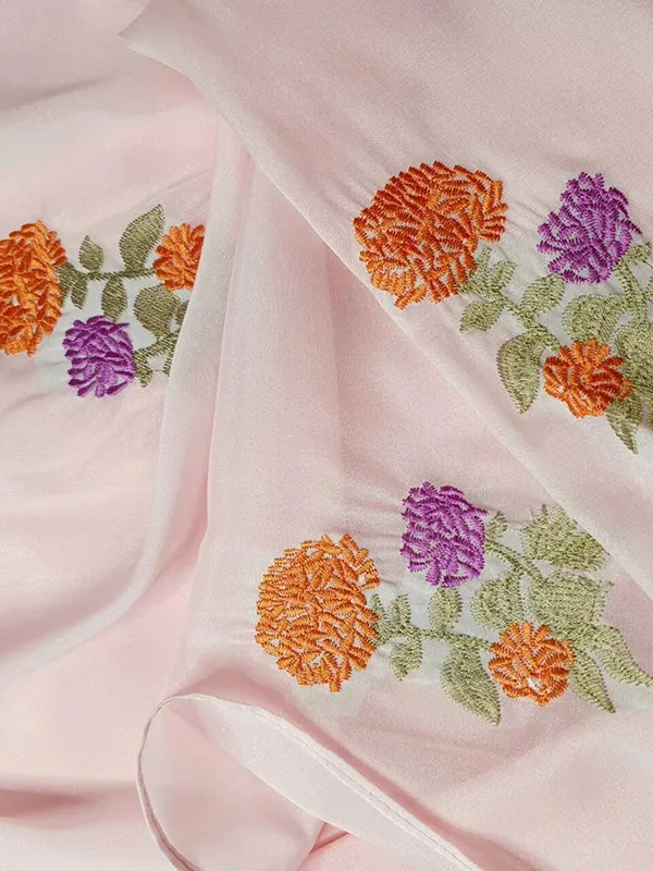 Ao Dai Vietnam Shifted Light Pink Double Sleeve Chiffon Include Ao Dai Top And Pants