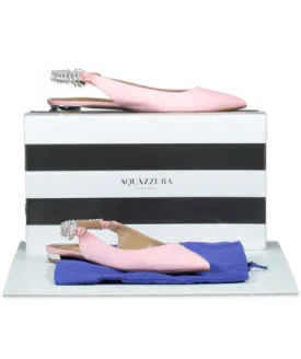 Aquazzura Pink 10mm Portrait Of Lady Grosgrain Crystal Embellished Flats UK 4 EU 37 👠