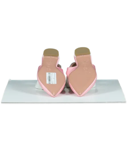 Aquazzura Pink 10mm Portrait Of Lady Grosgrain Crystal Embellished Flats UK 4 EU 37 👠