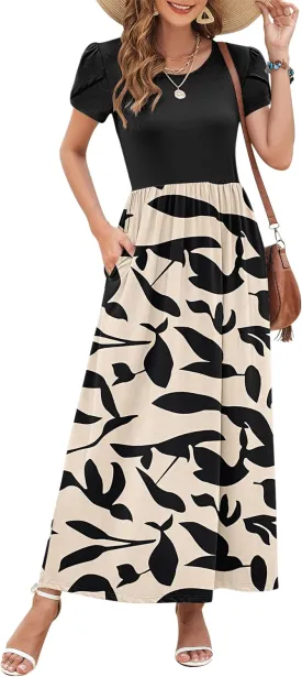 AUSELILY Women's Summer Maxi Dresses Petal Sleeves Casual Empire Waist Long Dress with Pockets 2025 New