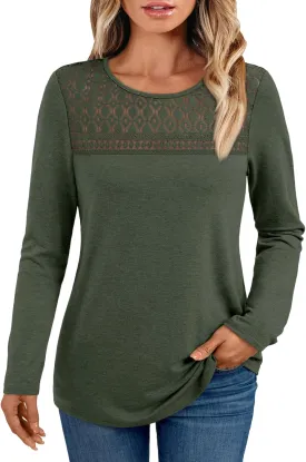 AUTOMET Womens Long Sleeve T-Shirts Business Dressy Casual Tops Trendy Blouse Fall Fashion Outfits Lace Crewneck Clothes 2025