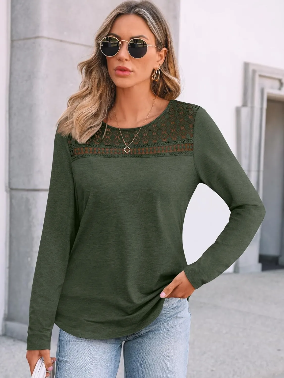 AUTOMET Womens Long Sleeve T-Shirts Business Dressy Casual Tops Trendy Blouse Fall Fashion Outfits Lace Crewneck Clothes 2025