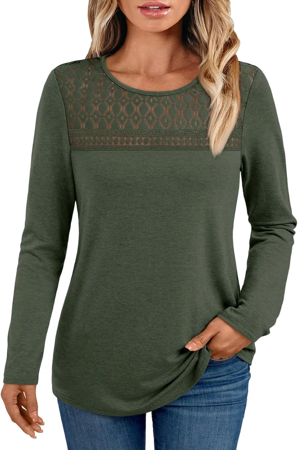 AUTOMET Womens Long Sleeve T-Shirts Business Dressy Casual Tops Trendy Blouse Fall Fashion Outfits Lace Crewneck Clothes 2025