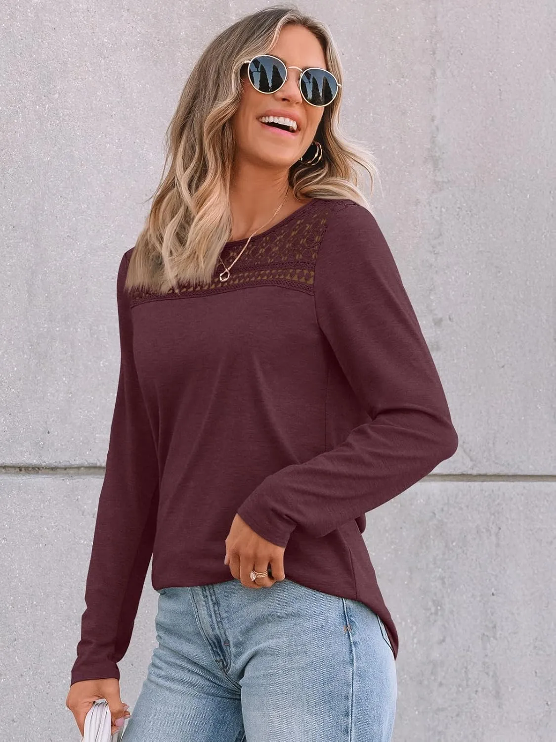AUTOMET Womens Long Sleeve T-Shirts Business Dressy Casual Tops Trendy Blouse Fall Fashion Outfits Lace Crewneck Clothes 2025