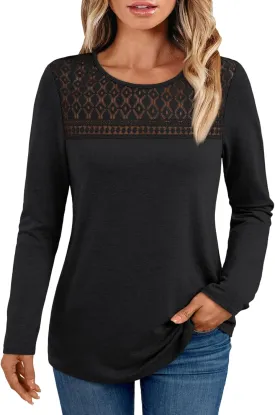 AUTOMET Womens Long Sleeve T-Shirts Business Dressy Casual Tops Trendy Blouse Fall Fashion Outfits Lace Crewneck Clothes 2025