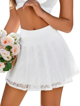 Avidlove Women's Pleated Skater Skirt Basic Casual High Waisted Lace Flared Mini Flowy Skirts