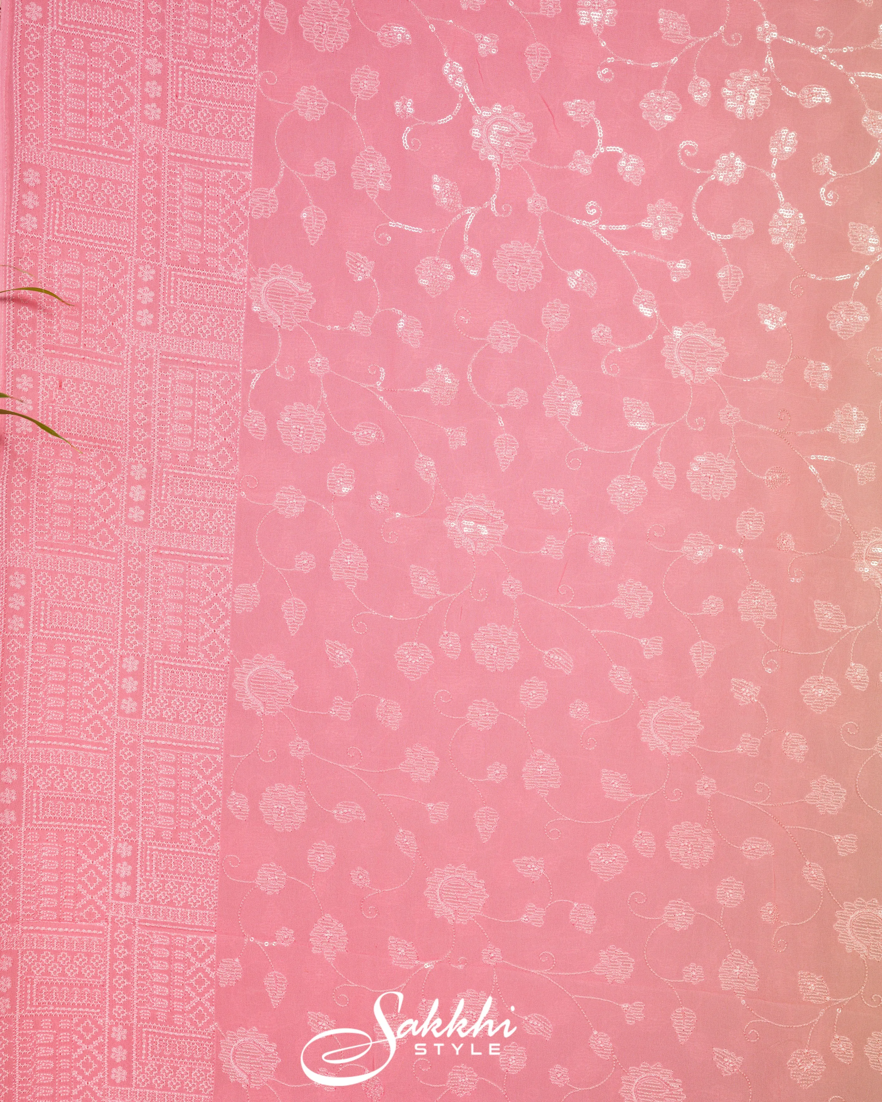 BABY PINK OMBRE CHIKANKARI SAREE