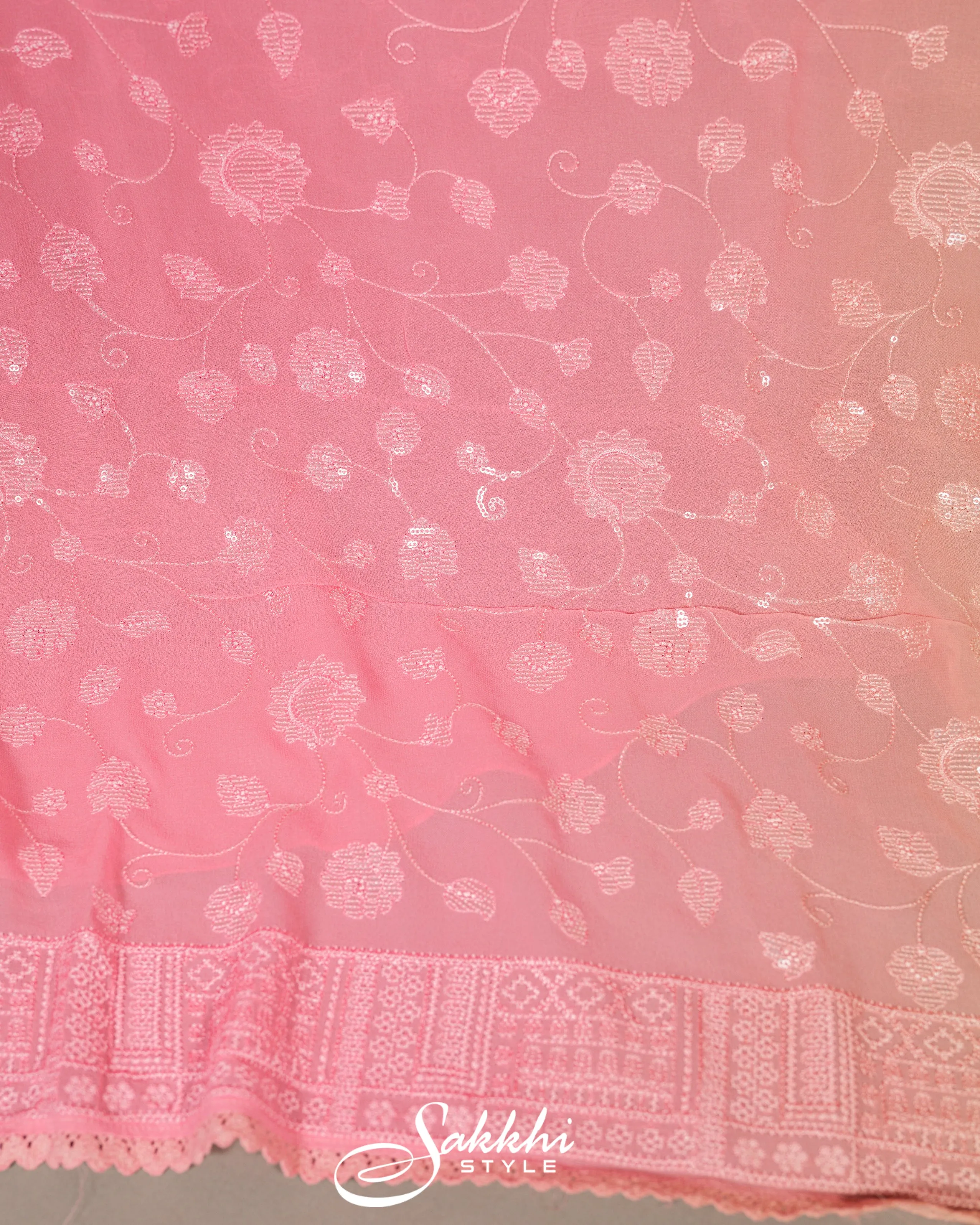 BABY PINK OMBRE CHIKANKARI SAREE