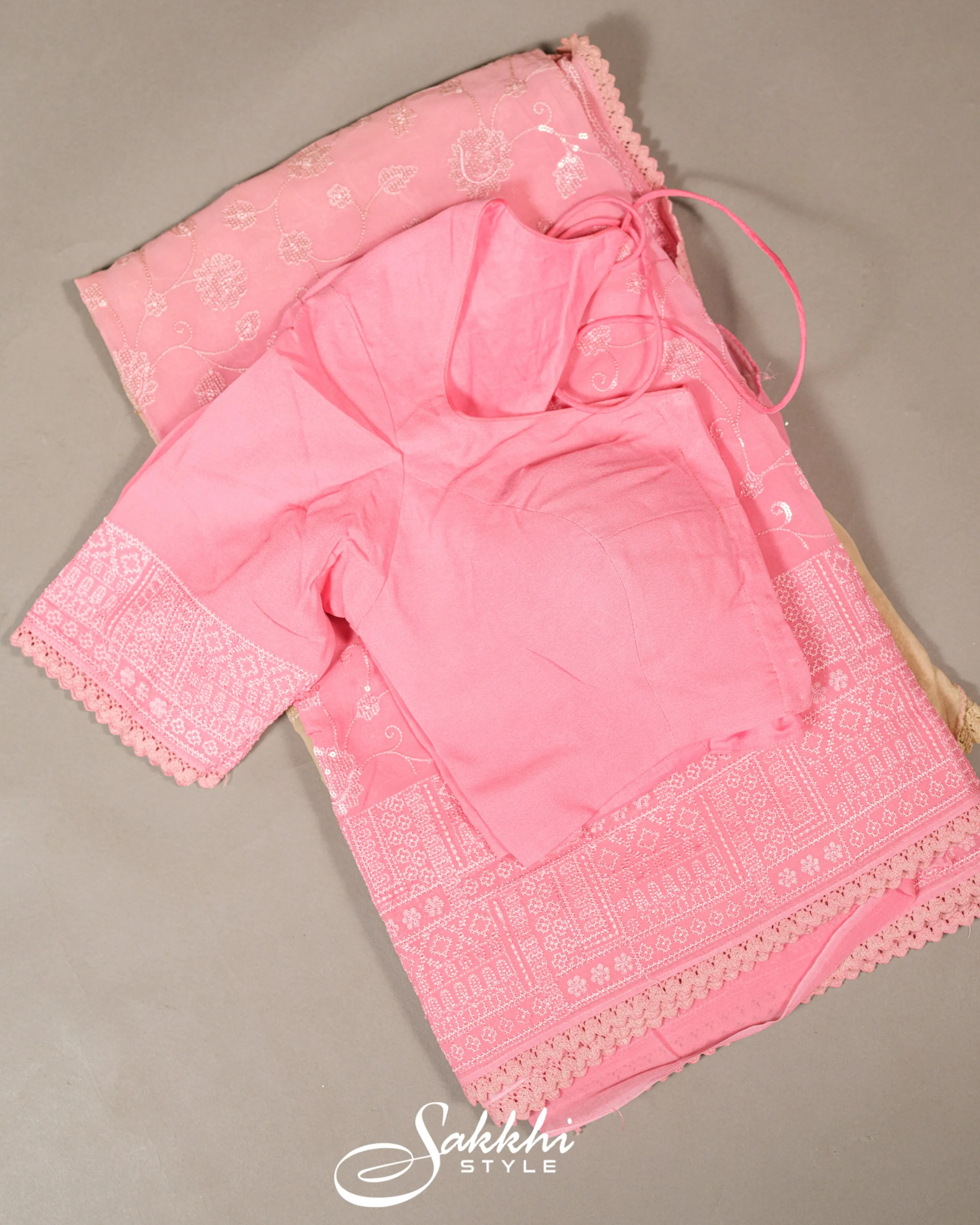 BABY PINK OMBRE CHIKANKARI SAREE
