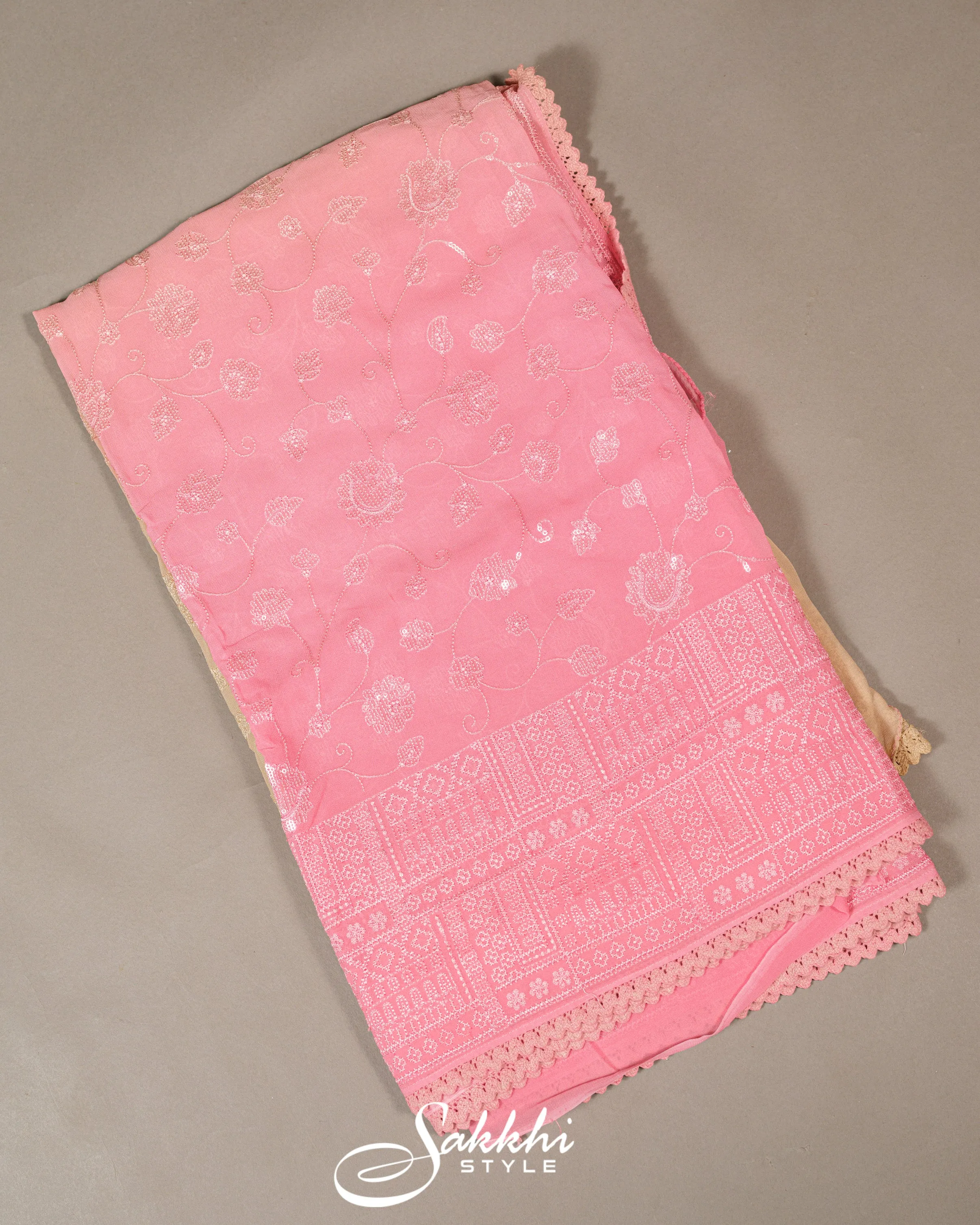 BABY PINK OMBRE CHIKANKARI SAREE