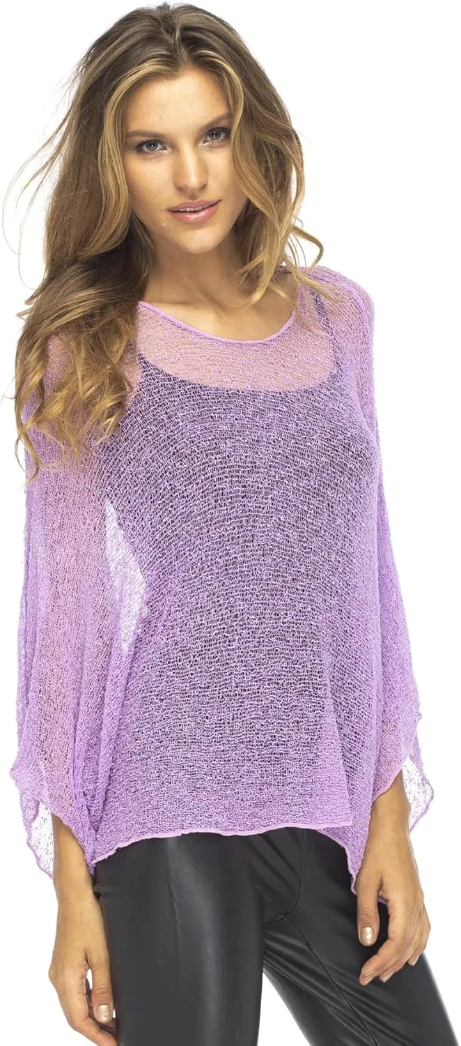 Back From Bali Womens Sheer Shrug Dressy Poncho Top Lightweight Mesh Knit Sweater Dolman Sleeves