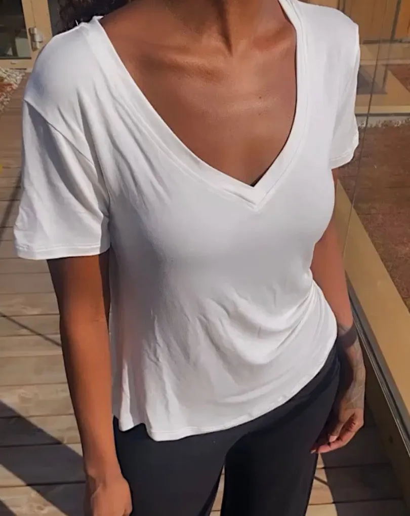 Bamboo V-neck tee - White