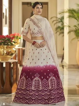 Beige and Maroon Art Silk Embroidered Lehenga Choli