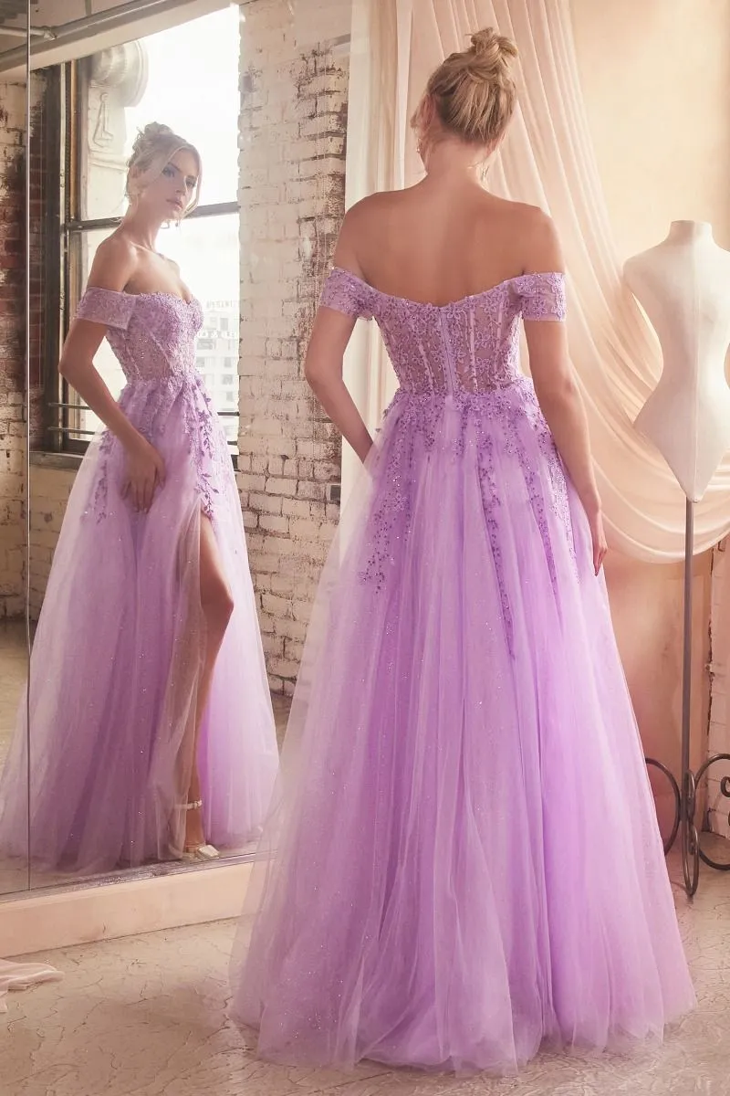 Betty Prom Dress Off the Shoulder A-line Lace Gown 740154TTR-Lavender Cinderella Divine C154 LaDivine C154