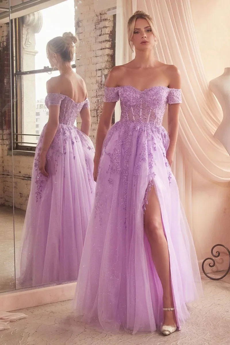 Betty Prom Dress Off the Shoulder A-line Lace Gown 740154TTR-Lavender Cinderella Divine C154 LaDivine C154