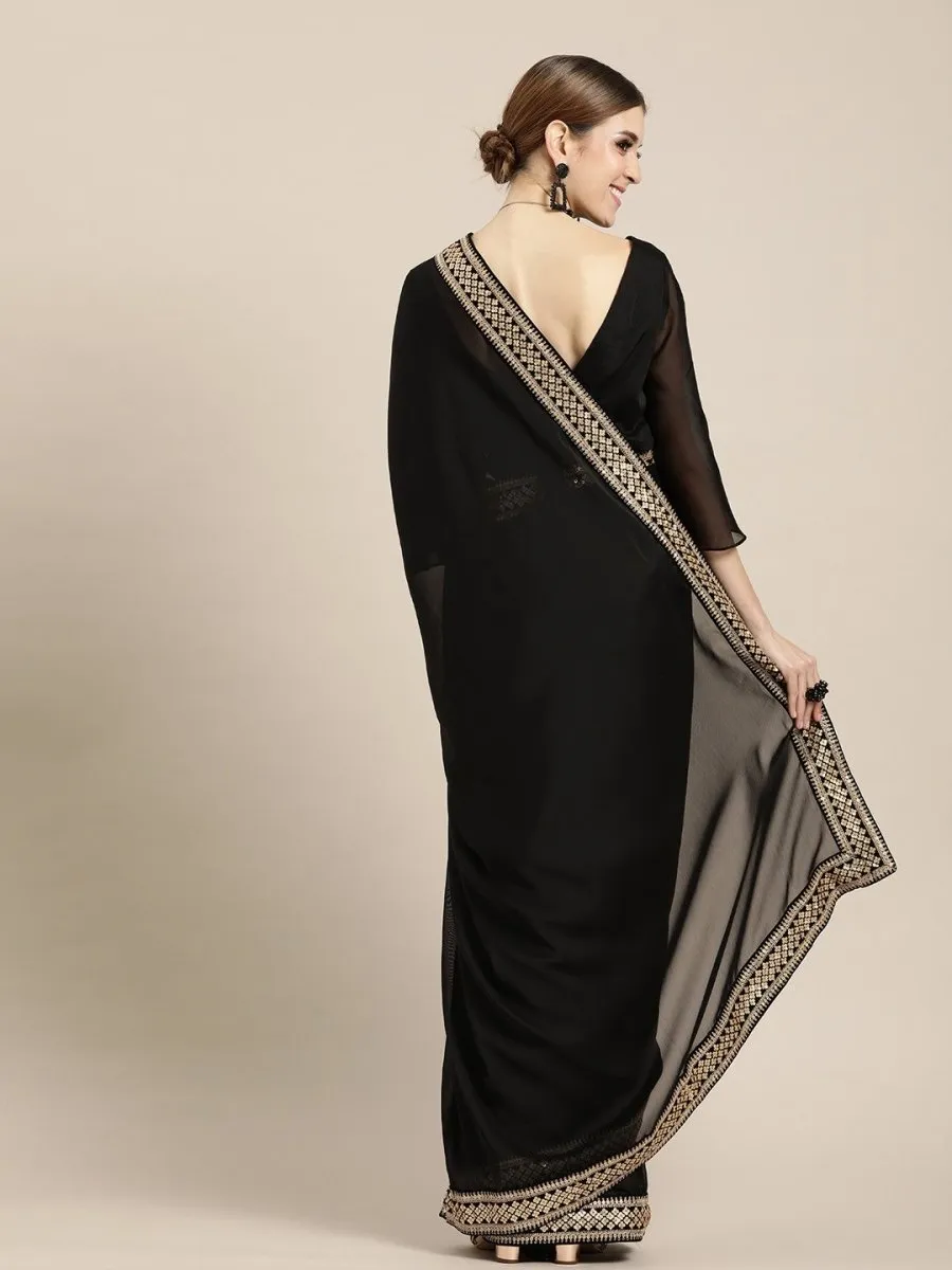Black Solid Silk Blend Saree