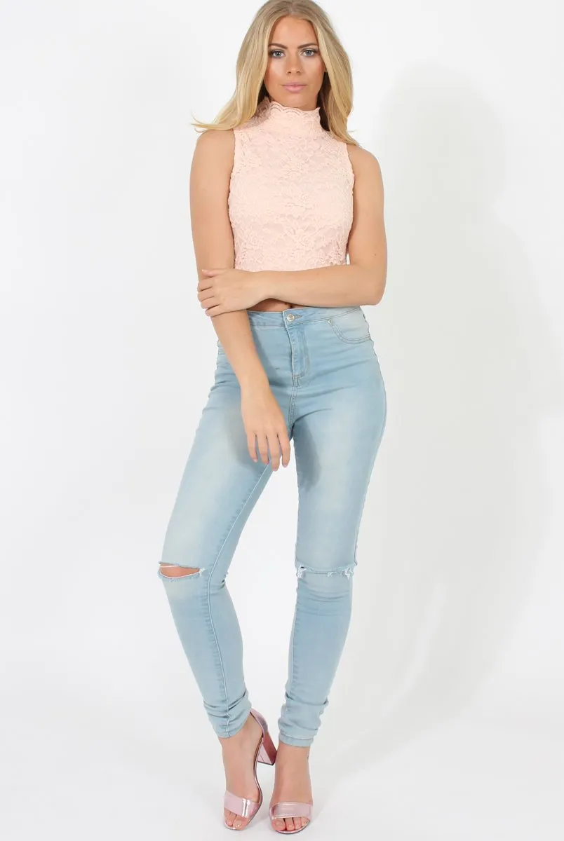 Blush Lace High Neck Top - Leni