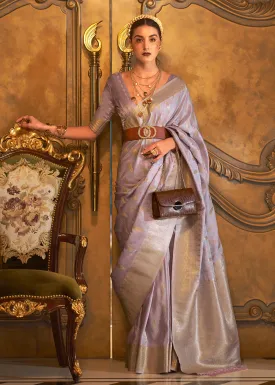 Bollywood Style Spectacular Lavender Pure Satin Silk Saree