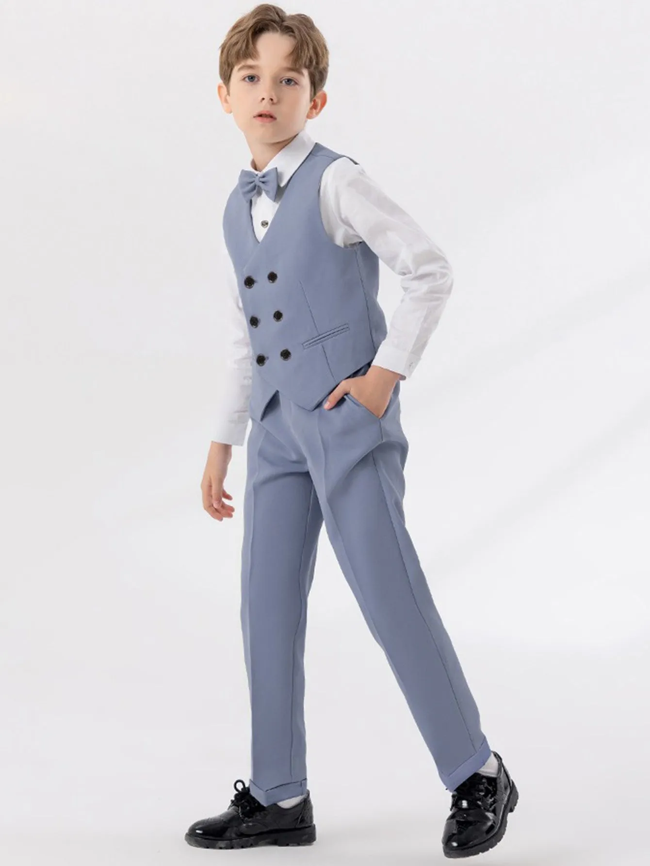 Boys dress vest set (long-sleeved shirt   vest   long pants   bow tie)