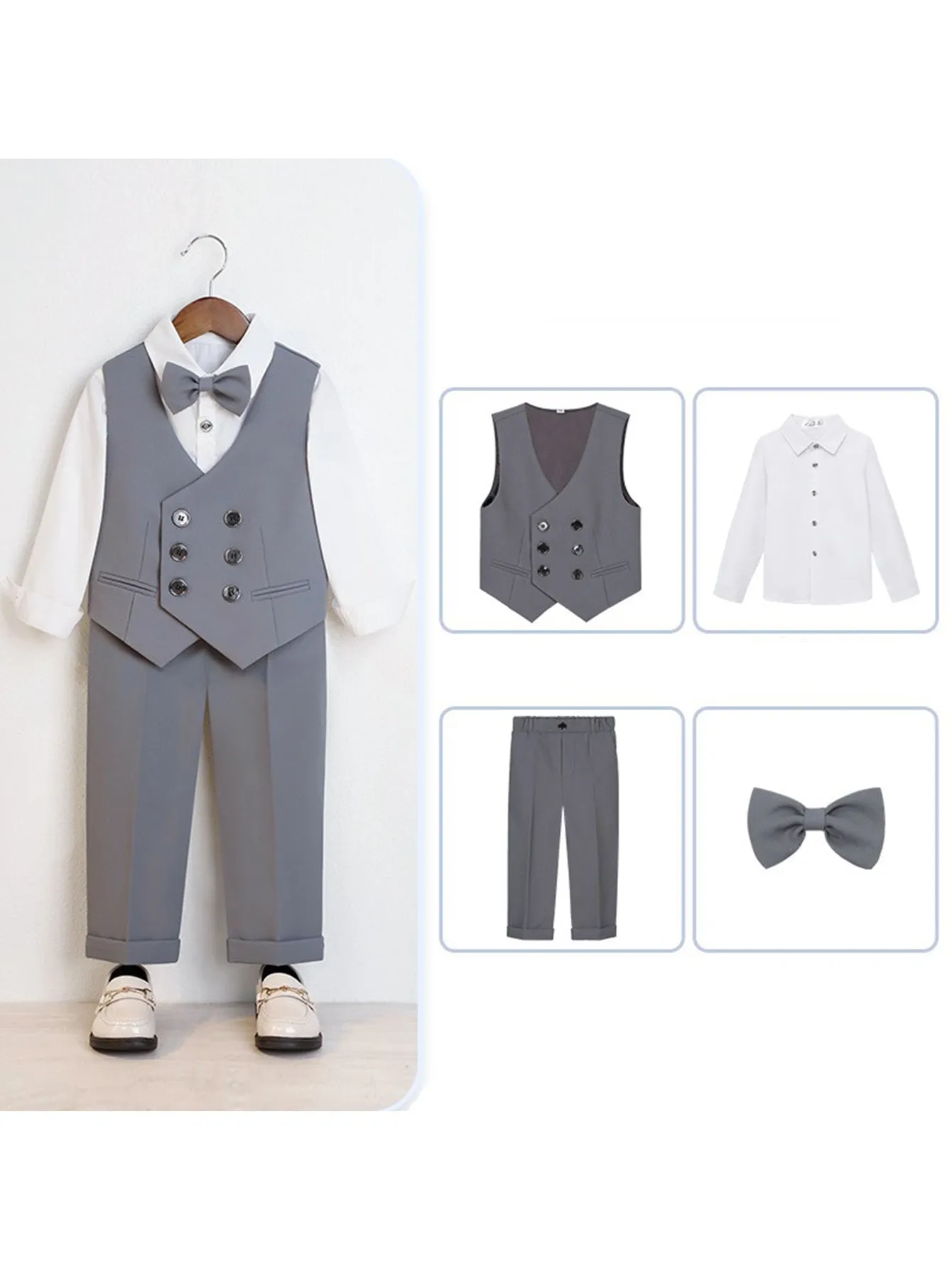 Boys dress vest set (long-sleeved shirt   vest   long pants   bow tie)